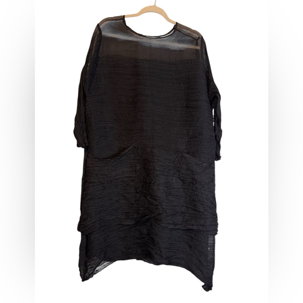 MC OASIS Black Sheer Tunic/Shift Dress  Asymmetrical Hem Plus Size XL/1X
